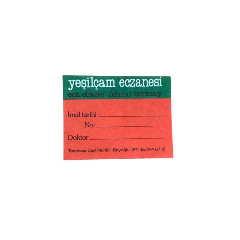 Yeşilçam Eczanesi BEYOĞLU - İlaç şişe etiketi