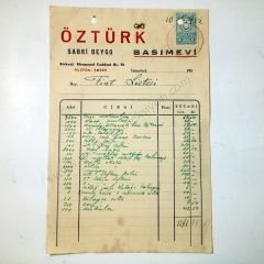 Öztürk Basımevi - Fatura Matbaacılık Tarihi Efemeraları 1950'li yıllara ait. - Efemera