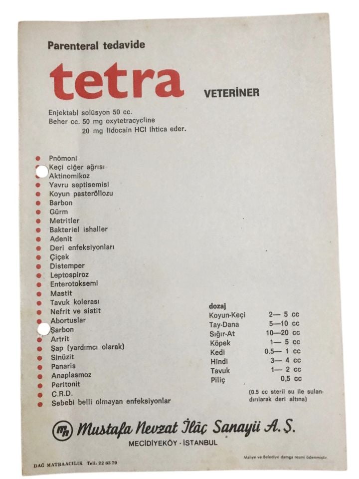 Tetra Veteriner - Mustafa Nevzat İlaç Sanayii / Karton reklam