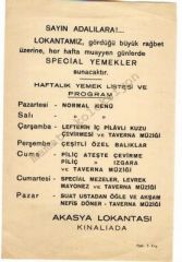 Akasya Lokantası Kınalıada / El ilanı  Kınalı Ada - Efemera