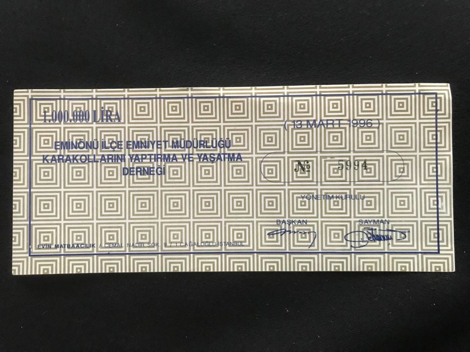 Eminönü İlçe Emniyet Müdürlüğü K. Y. Y. D. - 1996 tarihli piyango