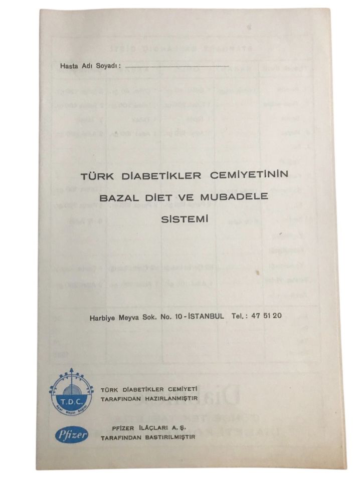 Türk Diyabetikler Cemiyetinin bazal diet ve mübadele sistemi - Pfizer / 8 sayfa broşür
