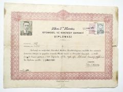 Fikri T. Kardeş Otomobil ve Makinist dersevi Diploması 1941- Efemera