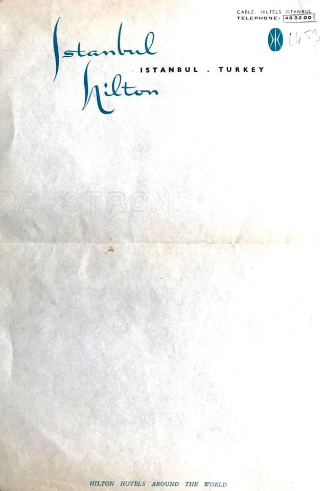 İstanbul Hilton - 1970'li yıllara ait antetli kağıt