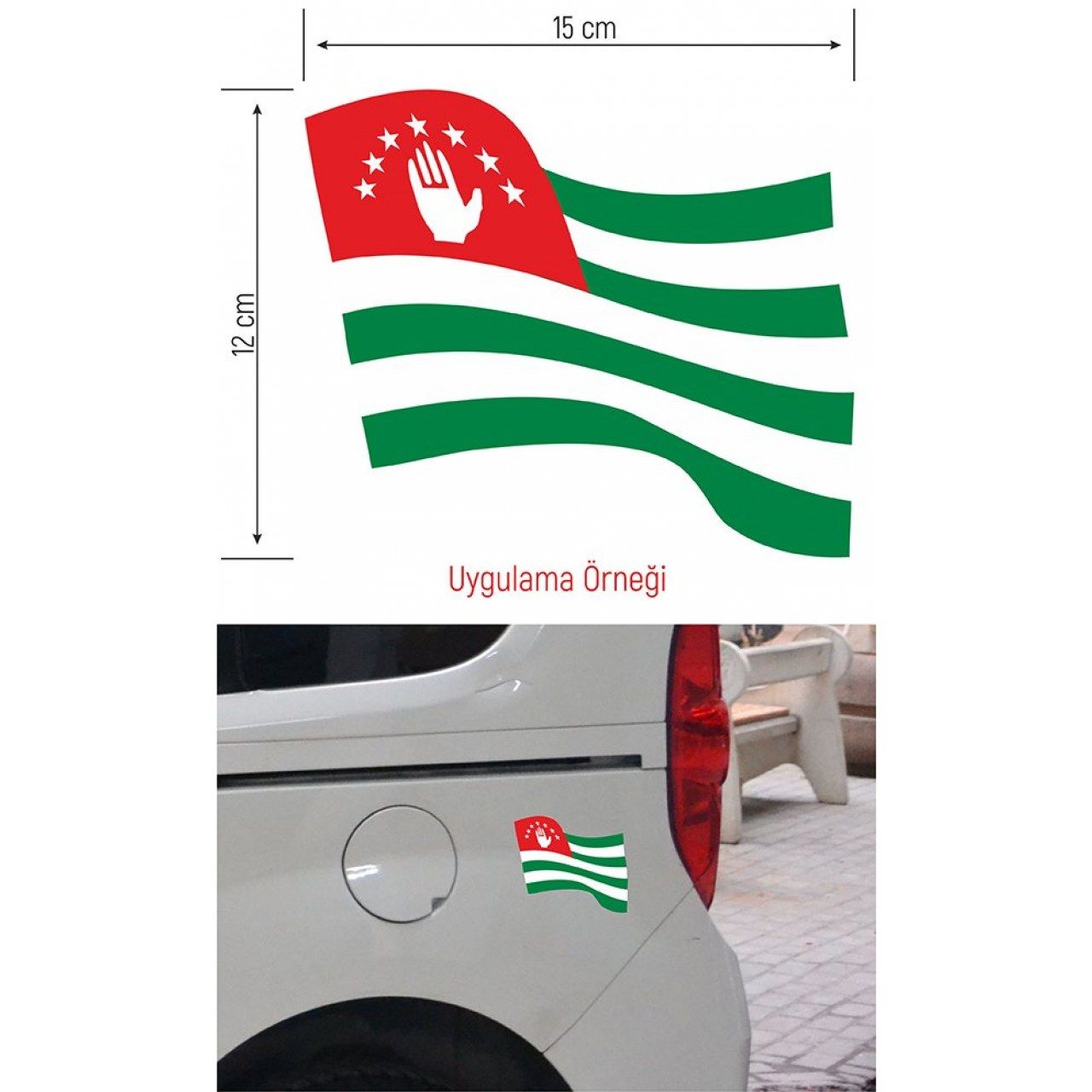 Abhaz Dalgalı Bayrak Etiket 15x12 cm