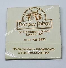 Bombay Palace, kibrit Otel kibritleri