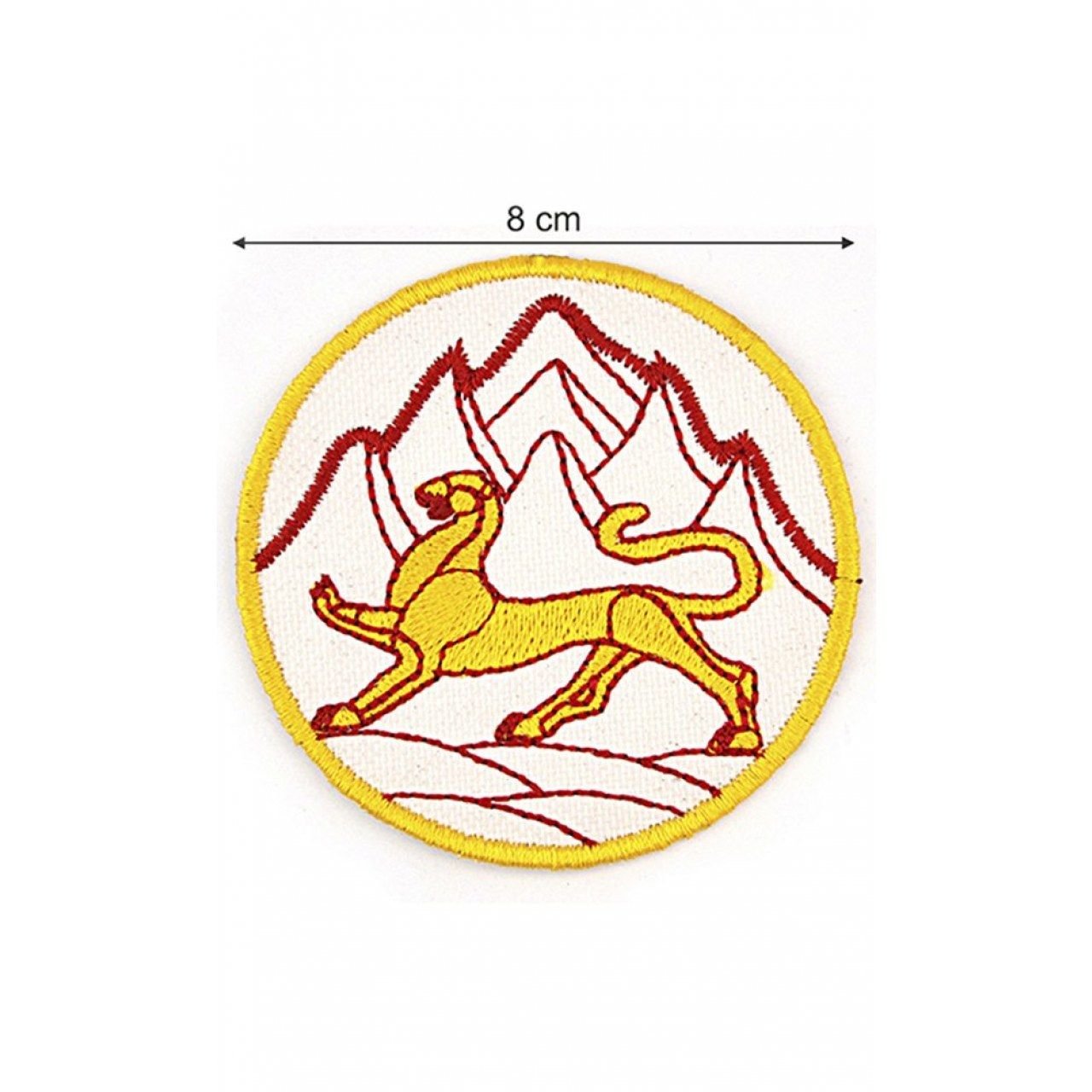 Oset Bayrak Nakışlı, Yuvarlak Etiket (Beyaz) Çapı 8 cm