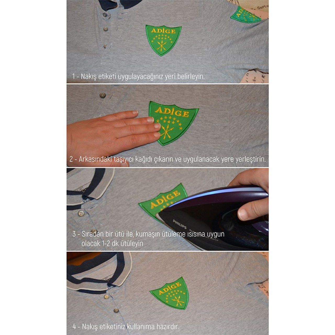 Oset Bayrak Nakışlı, Yuvarlak Etiket (Beyaz) Çapı 8 cm