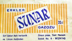 Erkler Sunar gazozu Beşiktaş - Etiket/ Efemera