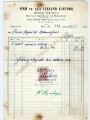Niko ve oğlu İstavro FURTUNA - Mermer Fabrikası / Fatura - Efemera