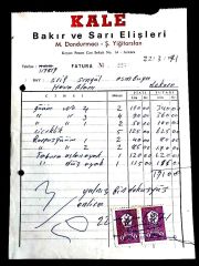 Kale Bakır ve Sarı Elişleri  - ANKARA Esenboğa Hava Alanı / Fatura