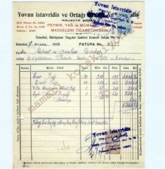 Yovan İSTAVRİDİS ve ortağı - Peynir, yağ.. / Fatura Süt ve süt ürünleri - Efemera