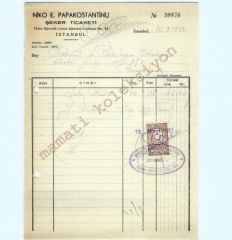 Niko E. PAPAKOSTANTİNU - Şeker Ticareti / Fatura - Efemera