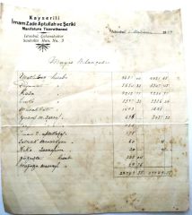 Kayserili İmamZade Aptullah ve Şeriki, Manifatura ticarethanesi - !929 yılına ait fatura