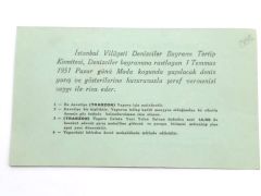 İstanbul Denizciler Bayramı 1. 7. 1951 Moda koyu, Trabzon vapuru / Davetiye - Efemera