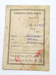 Yassıada Giriş Kartı 27 Mayıs 1960 - Efemera