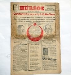 Hürsöz gazetesi, 29 Ekim 1947, Sayı:1 29 Ekim gazeteleri Gazetenin çıkmadan önce dağıtılan reklamı da mevcut.Haliyle - Efemera