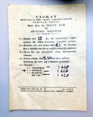 Şarkay Röntgen ve Tıbbi tahlil laboratuarı - Perhiz listesi Bakırköy efemeraları, Tıp Eczacılık efemeraları - Efemera