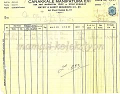 Çanakkale Manifatura evi - Mayer ve Albert BENARDETE - Fatura - Efemera