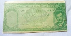 Şehir Tiyatroları Aksesuar Bankası - 1963 Sinema - Tiyatro Paraları, 100 Tiyatro Lirası