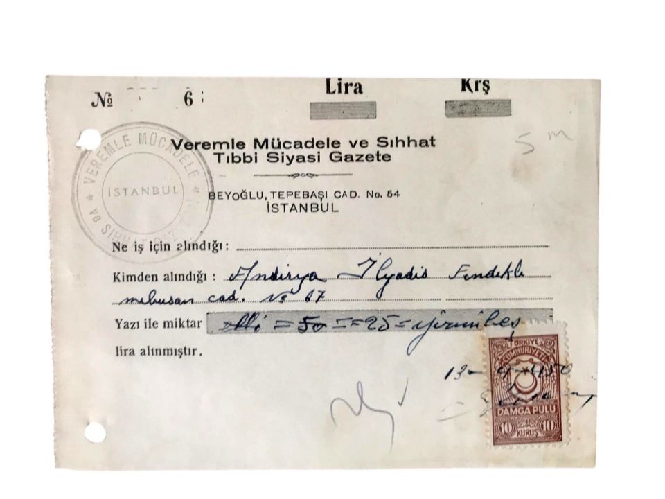 Veremle Mücadele ve Sıhhat Tıbbi Gazete - Makbuz