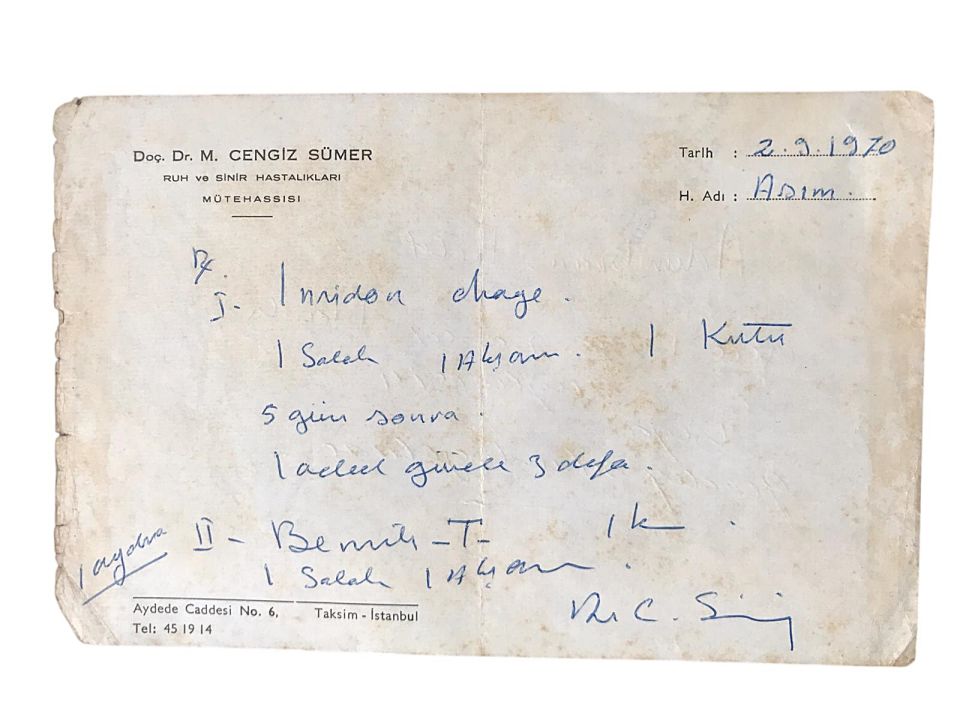 Doktor M. Cengiz SÜMER - Taksim Eczanesi, kaşeli reçete