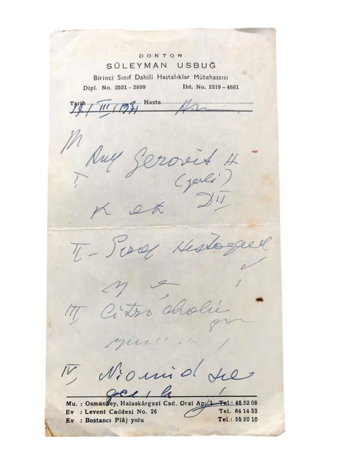 Doktor Süleyman USBUĞ / Osmanbey - Reçete