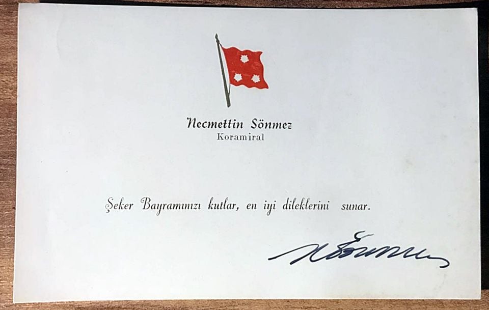 Necmettin Sönmez Koramiral - Islak imzalı tebrik kartı