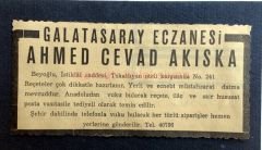 Galatasaray Eczanesi Ahmed Cevad AKISKA - Efemera