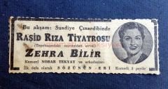 Suadiye Çınardibi Raşid Rıza Tiyatrosu, Zehra BİLİR - Efemera