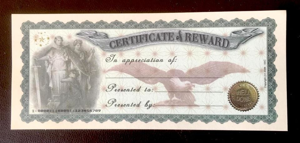 Reward Appreciation Certificate - Ödül takdir sertifikası