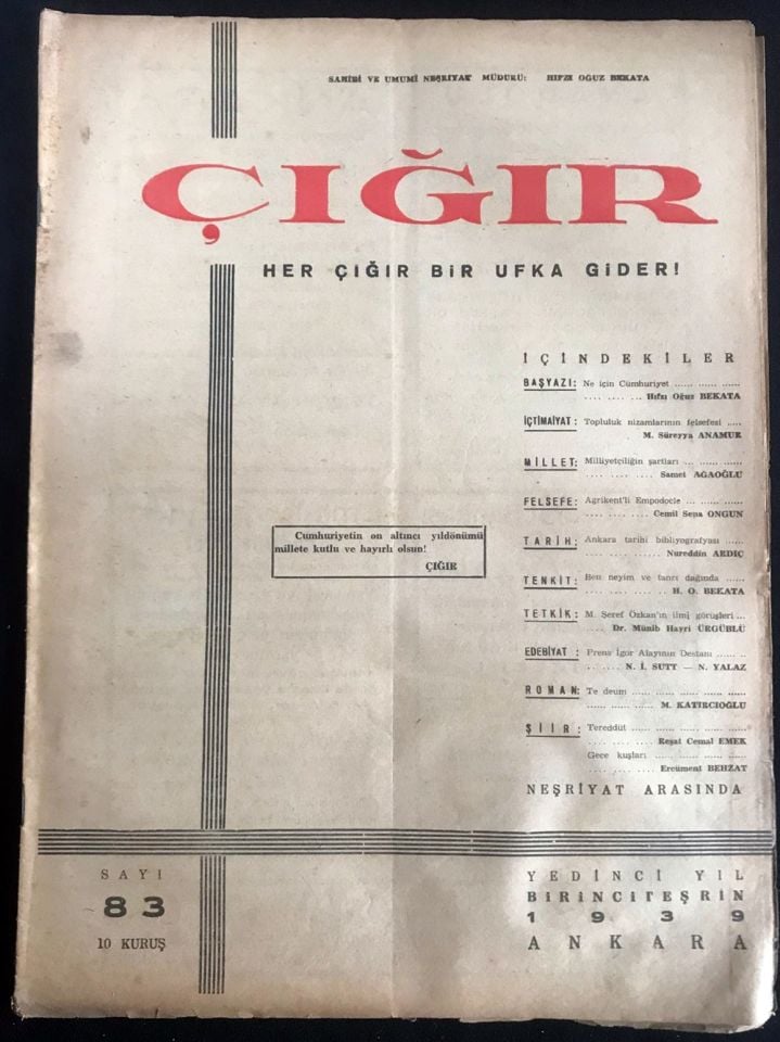 Çığır Dergisi - Her Çığır Bir Görceğe Gider / Sayı:83 - 1939