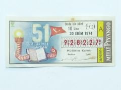 30 Ekim 1974 Onda bir bilet / Fikri SARISAMAN kaşeli - Piyango