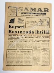 KAYSERİ, Şamar gazetesi, 14 Temmuz 1962 - İlk sayı - Efemera