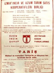 Tariş  İzmir incir ve üzüm tarım satış kooperatifleri birliği / Dergi, gazete reklamı - Efemera