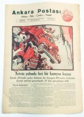 Ankara Postası gazetesi - 14 Nisan 1948 Artvin yolunda kaza Ankara, Bolu, Çankırı, Yozgat, Zonguldak - Efemera