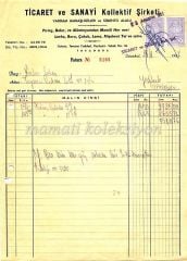 Ticaret ve Sanayi Kolektif Şirketi - Vahram MARAŞLIGİL ve Simento ALALU - Fatura - Efemera