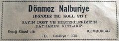 Dönmez Nalburiye Kumburgaz  / Dergi - gazete reklamları