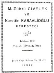 Zühtü CİVELEK ve Nurettin KABAALİOĞLU - Keresteci İZMİR / Dergi, gazete reklamı - Efemera