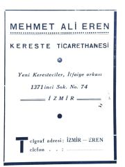 Mehmet Ali EREN Kereste ticarethanesi İZMİR / Dergi, gazete reklamı - Efemera