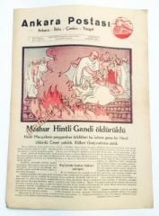 Ankara Postası gazetesi - 11 Şubat 1948 Meşhur Hintli Gandi öldürüldü Ankara, Bolu, Çankırı, Yozgat, Zonguldak - Efemera