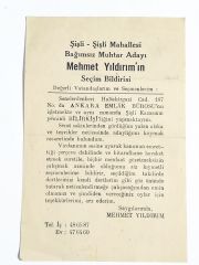 Şişli mahallesi muhtar adayı Mehmet YILDIRIM - Seçim broşürü