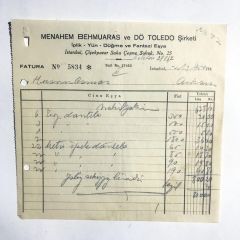 Menahem BEHMUARAS ve Dö Toledo Şirketi - 1950 Tarihli Fatura