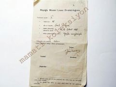 Beyoğlu Musevi Lisesi 1945 tarihli evrak - Efemera