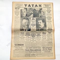 Stalin, Hitler, Bakırköyünde feci bir cinayet, Vatan gazetesi, 29 Haziran 1941 Bakırköy efemeraları, Resneli Osman, Beşiktaş, Galatasaray - Efemera