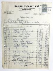 Bahar Ticaret Evi - Mirkado BADİ / 1962 Tarihli Fatura