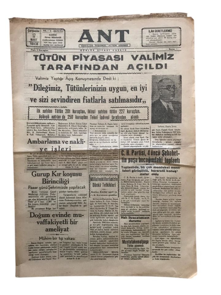 Ant Gazetesi BURSA 17 Mart 1948 / Eski Gazete