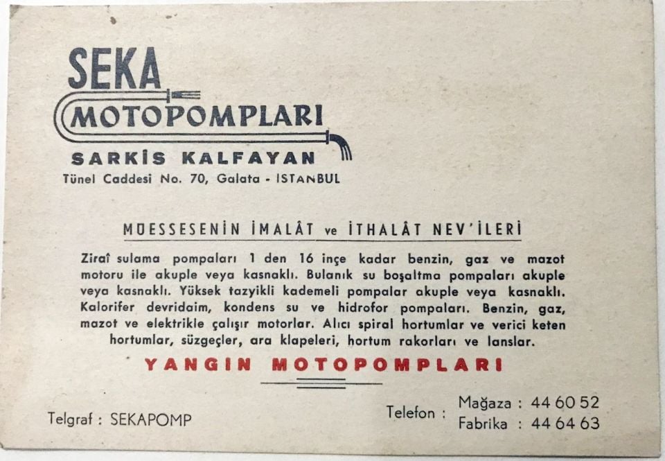 Seka Motopompları Sarkis KALFAYAN - Kartadres