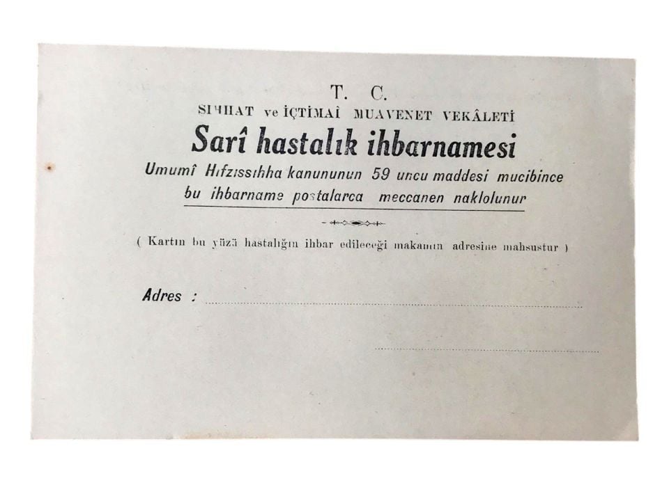 Sıhhat ve İçtimai Muavenet Vekaleti - Sari hastalık ihbarnamesi