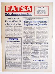 Fatsa Haber Araştırma Yorum Spor gazetesi 4 Nisan 1987 - Gazete
